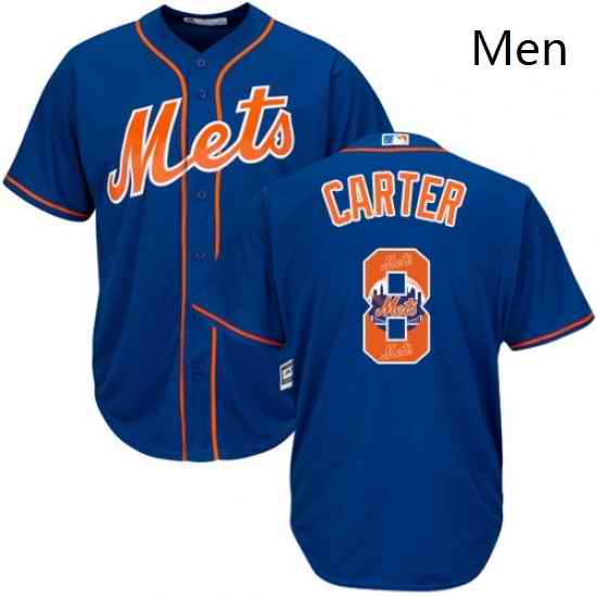 Mens Majestic New York Mets 8 Gary Carter Authentic Royal Blue Team Logo Fashion Cool Base MLB Jersey